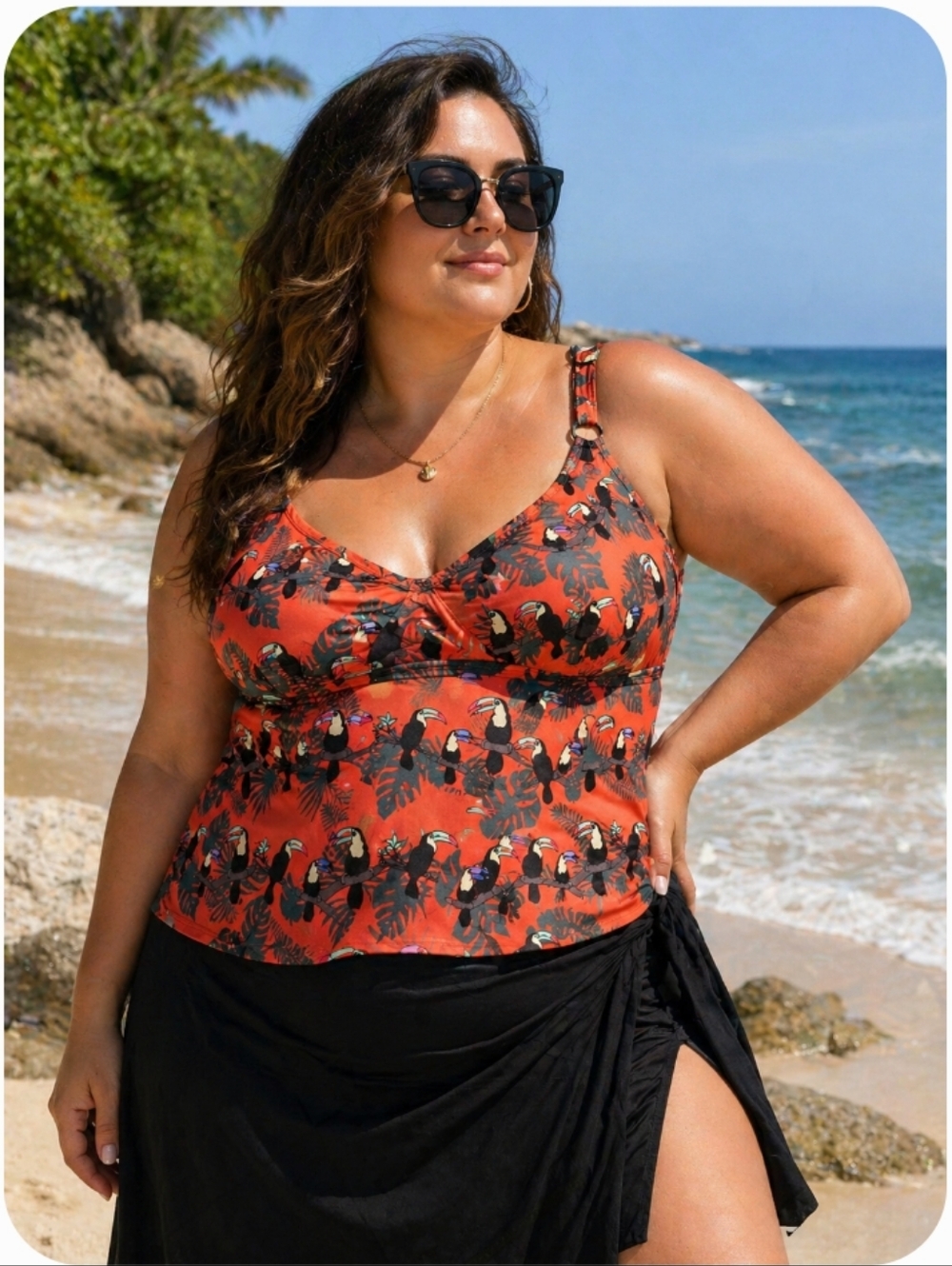 MeUndies Orange Tankini Top 4X Toucan Print On Branches
